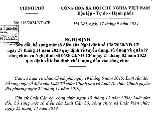 Đã có Nghị định 116 sửa quy định tuyển dụng công chức tại Nghị định 138/2020