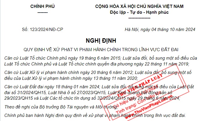 Đã có Nghị định 123/2024 về xử phạt hành chính trong lĩnh vực đất đai