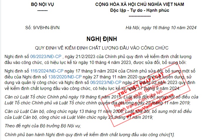 Đã có văn bản hợp nhất Nghị định về kiểm định chất lượng đầu vào công chức