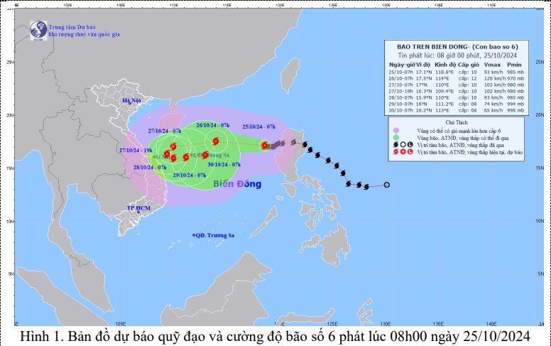 Hướng di chuyển của bão Trà Mi (bão số 6) theo dự báo mới nhất