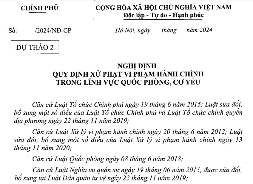 Đã có dự thảo Nghị định xử phạt vi phạm nghĩa vụ quân sự năm 2025 (thay thế Nghị định 120/2013/NĐ-CP)