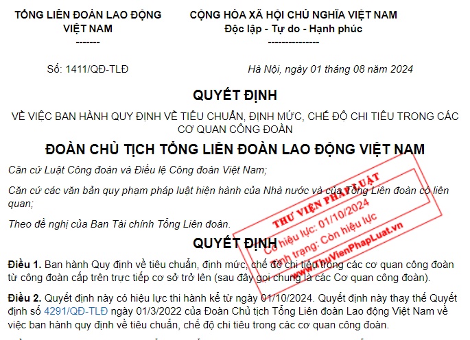 Đã có Quyết định 1411 về mức chi trong cơ quan công đoàn mới nhất