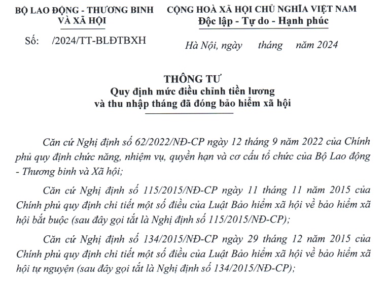 Dự thảo Thông tư điều chỉnh tiền lương tháng đã đóng bảo hiểm xã hội năm 2025