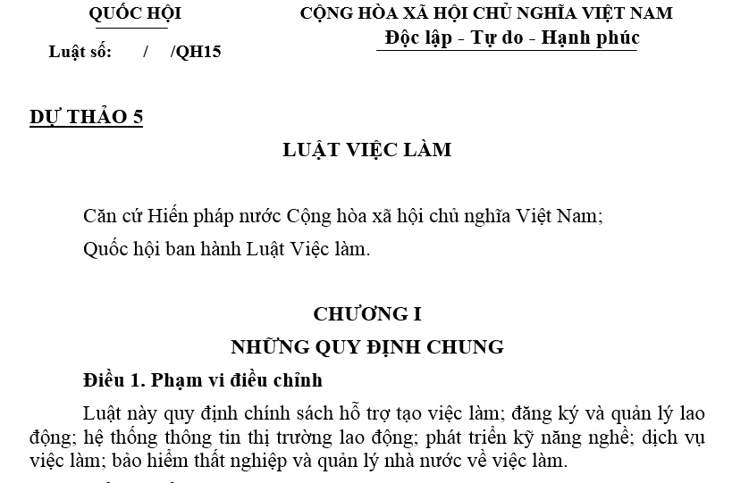 Cập nhật Dự thảo Luật Việc làm mới nhất (Dự thảo 5)