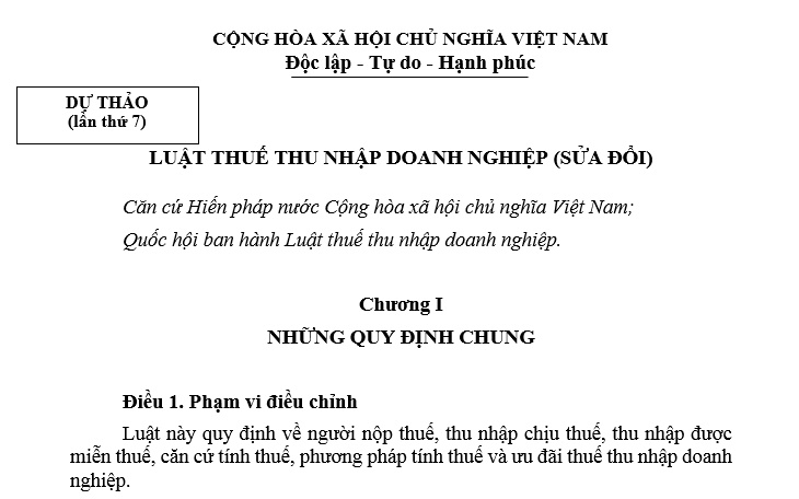 Cập nhật mới về Dự thảo Luật Thuế thu nhập doanh nghiệp (sửa đổi)