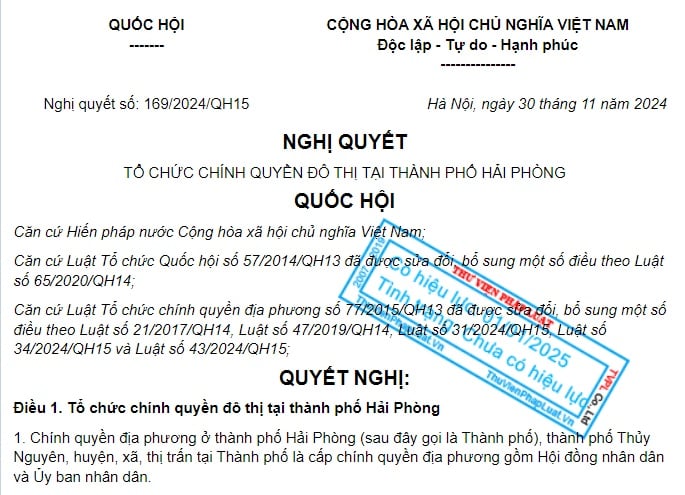 Đã có Nghị quyết 169 về tổ chức chính quyền đô thị tại thành phố Hải Phòng