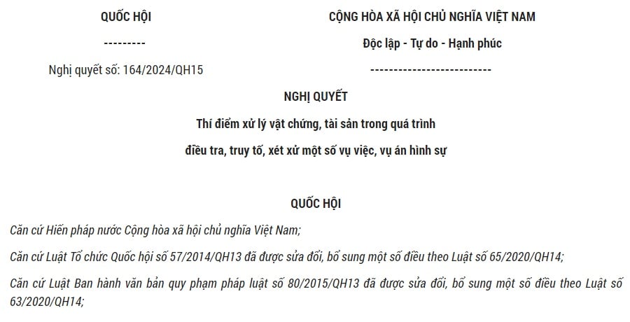 Đã có Nghị quyết 164/2024 về thí điểm xử lý vật chứng, tài sản trong vụ án tham nhũng