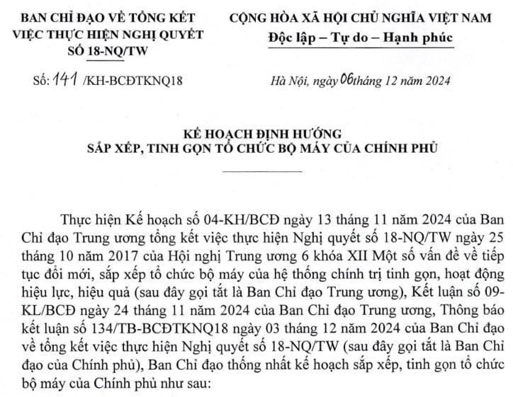 Đã có Kế hoạch 141 về Kế hoạch tinh gọn bộ máy Chính phủ mới nhất (thay thế Kế hoạch 140)