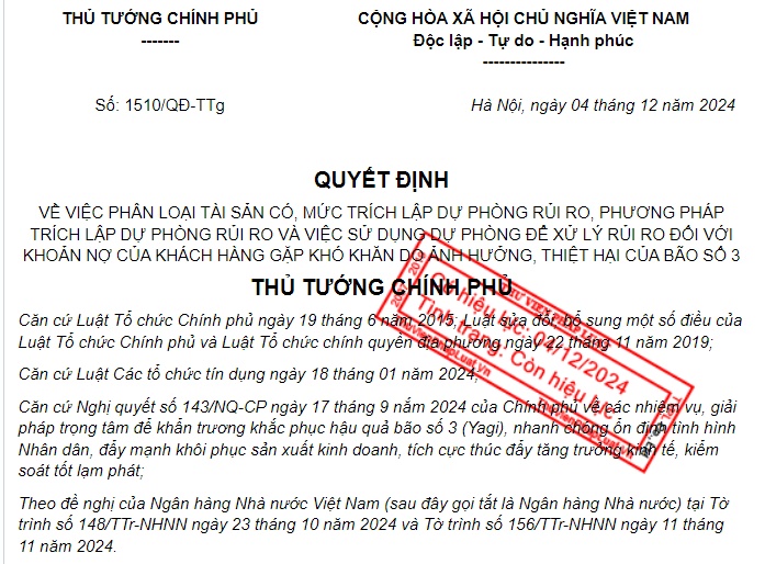 Đã có Quyết định 1510 về xử lý rủi ro đối với khoản nợ của khách hàng gặp khó khăn do bão số 3