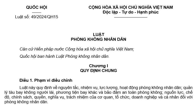 Đã có Luật Phòng không nhân dân 2024