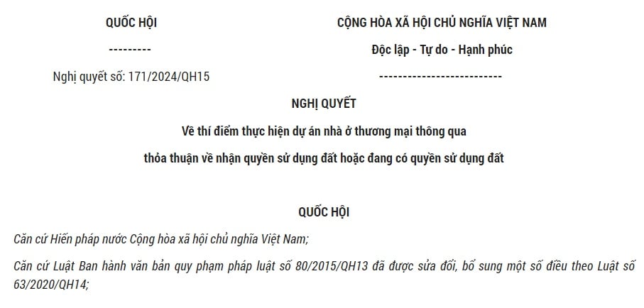 Đã có Nghị quyết 171/2024 thí điểm thực hiện dự án nhà ở thương mại thông qua thỏa thuận về nhận quyền sử dụng đất