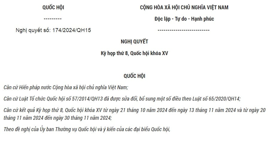 Đã có Nghị quyết 174/2024 về Kỳ họp thứ 8, Quốc hội khóa XV