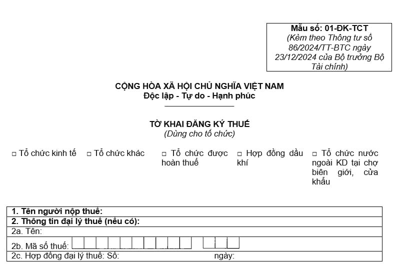 Mẫu 01-ĐK-TCT: Mẫu tờ khai đăng ký thuế dùng cho tổ chức năm 2025