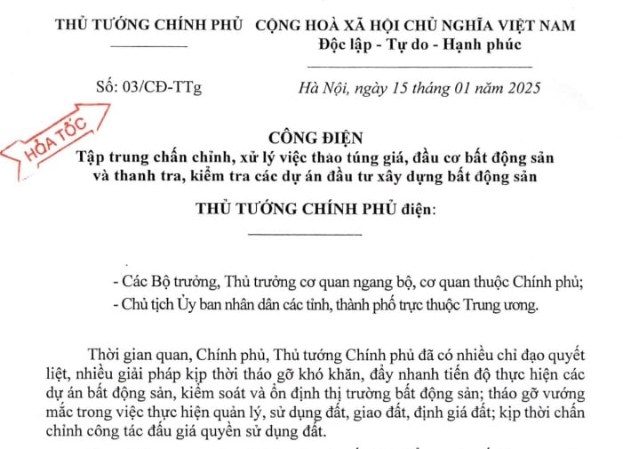 Đã có Công điện 03/CĐ-TTg về xử lý thao túng giá, đầu cơ bất động sản