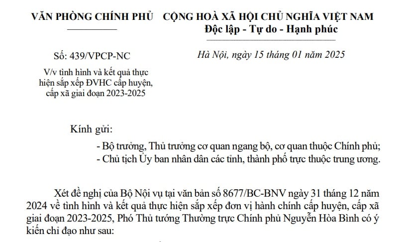 Đã có Công văn 439 về kết quả sắp xếp đơn vị hành chính giai đoạn 2023-2025