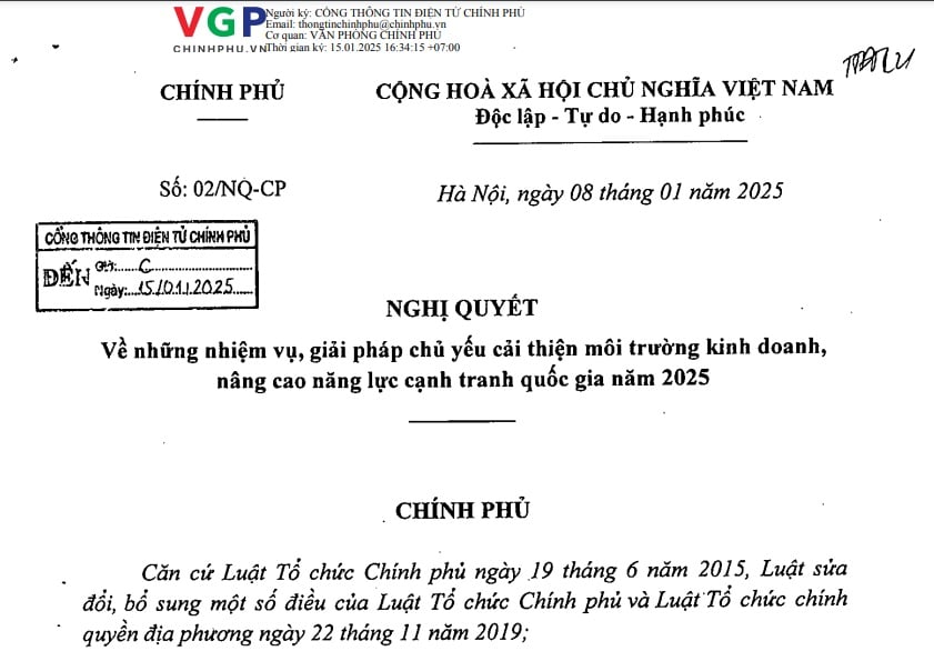 Đã có Nghị quyết 02/NQ-CP về giải pháp cải thiện môi trường kinh doanh năm 2025