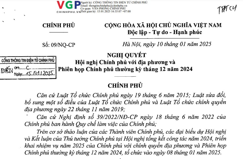 Đã có Nghị quyết 09/NQ-CP về Phiên họp Chính phủ thường kỳ tháng 12/2024