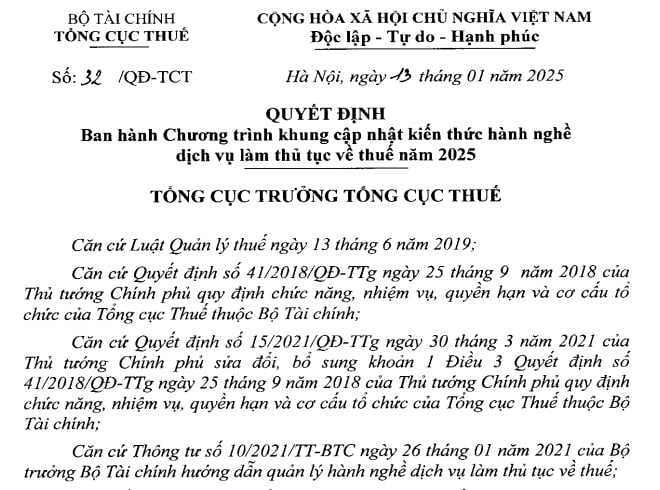 Đã có Chương trình khung cập nhật kiến thức hành nghề dịch vụ làm thủ tục về thuế năm 2025