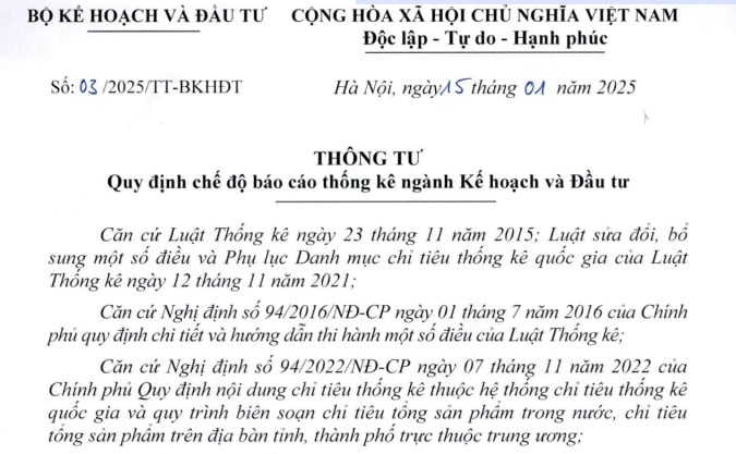 Đã có Thông tư 03/2025 về Chế độ báo cáo thống kê ngành Kế hoạch và Đầu tư mới nhất