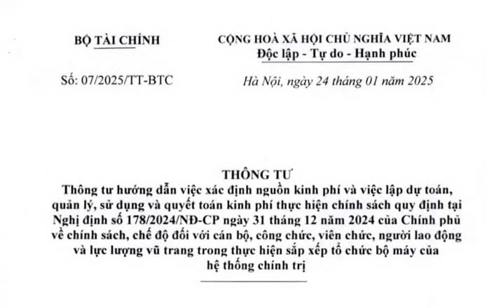 Đã có Thông tư hướng dẫn Nghị định 178/2024 về chính sách, chế độ khi sắp xếp tổ chức bộ máy