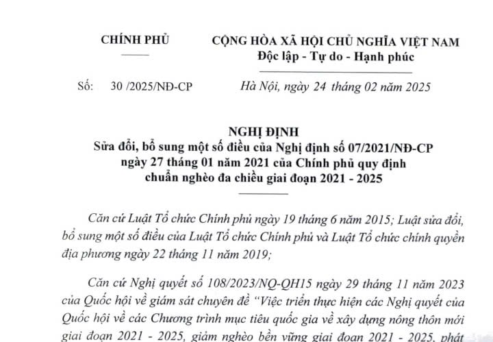 Đã có Nghị định 30/2025 sửa đổi Nghị định 07/2021 về chuẩn nghèo đa chiều giai đoạn 2021-2025