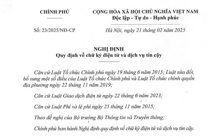 Đã có Nghị định 23/2025 về chữ ký điện tử và dịch vụ tin cậy