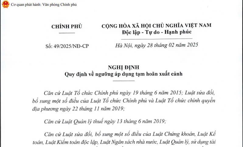 Đã có Nghị định 49/2025 quy định về ngưỡng áp dụng tạm hoãn xuất cảnh