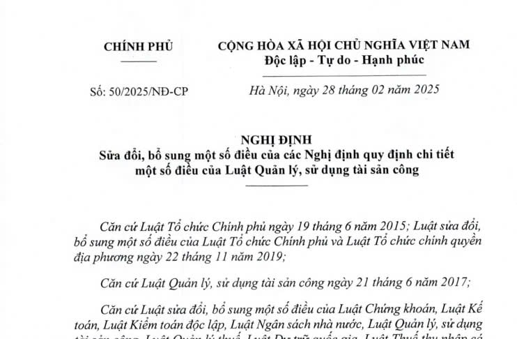 Đã có Nghị định 50/2025 sửa đổi Nghị định quy định chi tiết Luật Quản lý, sử dụng tài sản công 2017