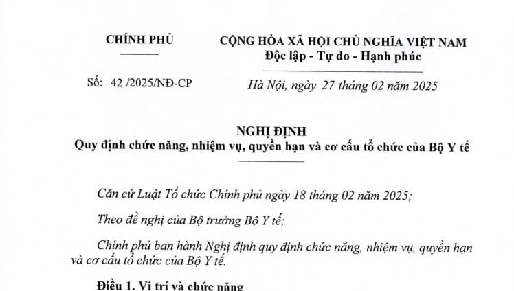 Đã có Nghị định 42/2025 quy định về cơ cấu tổ chức của Bộ Y tế