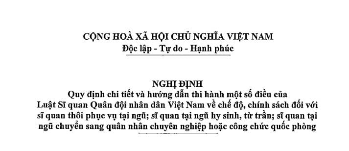 Đã có văn bản hợp nhất Nghị định về chế độ cho sĩ quan thôi phục vụ tại ngũ, hy sinh, từ trần 