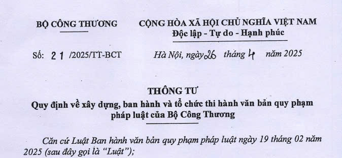 Đã có toàn văn Thông tư 21/2025/TT-BCT về xây dựng và thi hành văn bản quy phạm pháp luật
