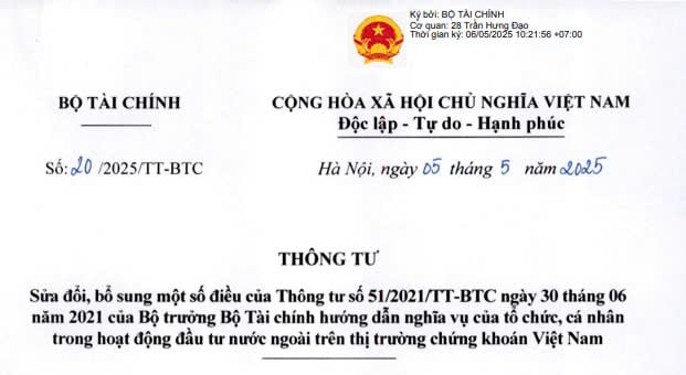 Đã có Thông tư 20/2025/TT-BTC sửa đổi quy định về đầu tư nước ngoài trên thị trường chứng khoán Việt Nam