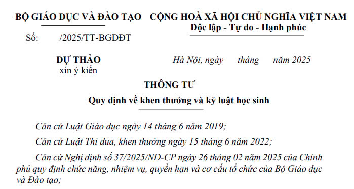 Đã có dự thảo Thông tư quy định về khen thưởng và kỷ luật học sinh