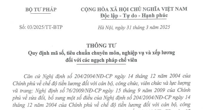 Đã có toàn văn Thông tư 03/2025/TT-BTP về xếp lương đối với các ngạch pháp chế viên