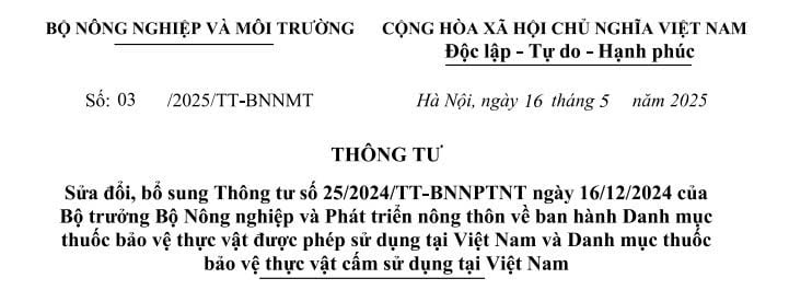 Đã có Thông tư 03/2025/TT-BNNMT sửa đổi Danh mục thuốc bảo vệ thực vật tại Việt Nam