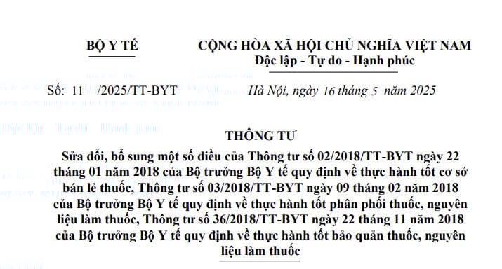 Đã có Thông tư 11/2025/TT-BYT sửa đổi quy định thực hành tốt bán lẻ, phân phối, bảo quản thuốc