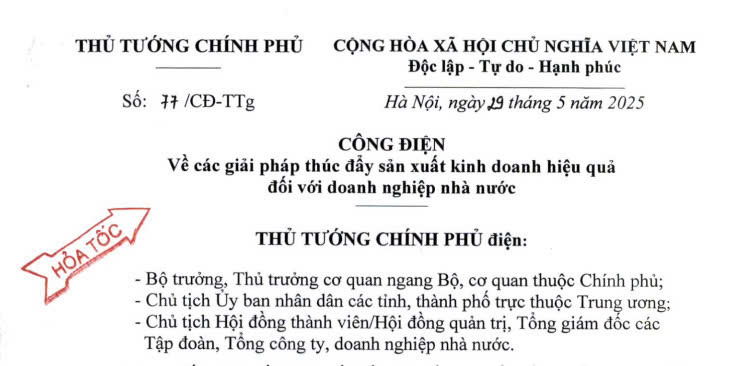Công điện 77/CĐ-TTg: Chỉ đạo hỏa tốc về sản xuất kinh doanh đối với doanh nghiệp Nhà nước