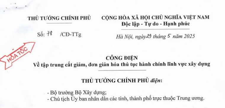 Công điện 78/CĐ-TTg: Khẩn trương đơn giản hóa thủ tục hành chính lĩnh vực xây dựng