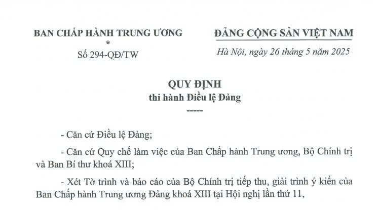 Đã có Quy định 294-QĐ/TW về thi hành Điều lệ Đảng từ 01/7/2025