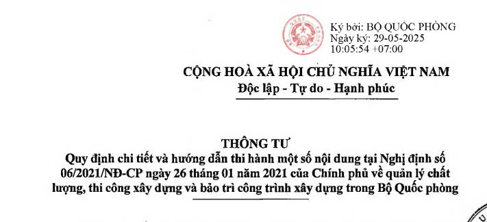 Đã có VBHN về thi công xây dựng và bảo trì công trình xây dựng trong Bộ Quốc phòng