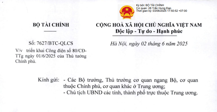 Công văn 7627: Bộ Tài chính hướng dẫn phương án xử lý tài sản sau sắp xếp đơn vị hành chính các cấp