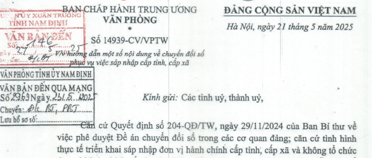 Công văn 14939: Hướng dẫn chuyển đổi số phục vụ sắp xếp đơn vị hành chính các cấp