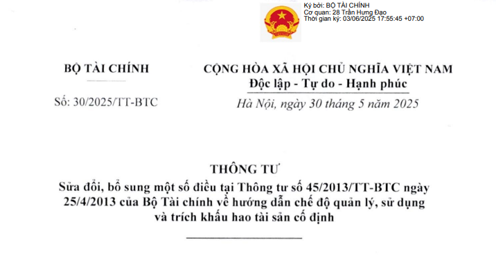 Đã có Thông tư 30/2025/TT-BTC bổ sung quy định về trích khấu hao tài sản cố định