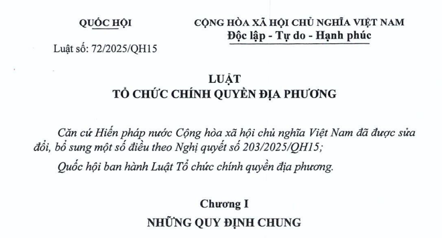 Đã có Luật Tổ chức chính quyền địa phương mới số 72/2025/QH15