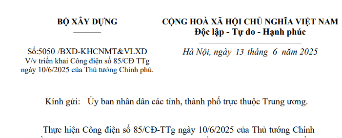 Công văn 5050: Yêu cầu khẩn trương triển khai Công điện 85 về bình ổn giá vật liệu xây dựng
