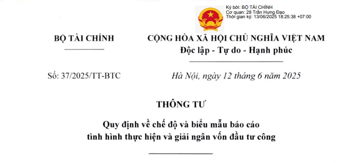 Đã có Thông tư 37/2025/TT-BTC chế độ và biểu mẫu về giải ngân vốn đầu tư công