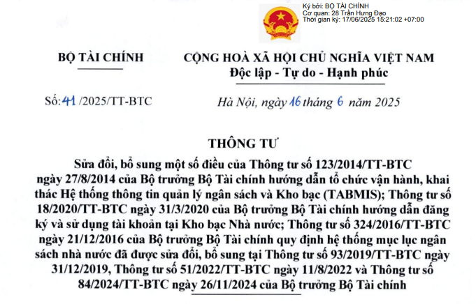 Đã có Thông tư 41/2025/TT-BTC sửa đổi quy định về quản lý ngân sách theo mô hình chính quyền hai cấp