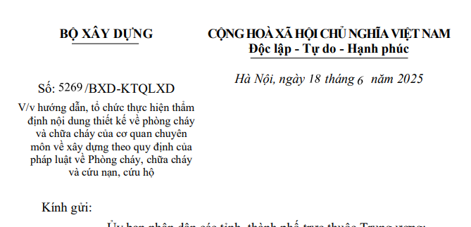 Công văn 5269: Hướng dẫn thẩm định thiết kế phòng cháy chữa cháy của cơ quan chuyên môn xây dựng