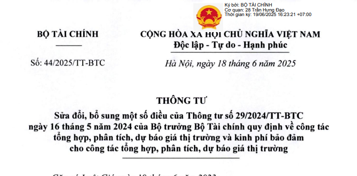 Đã có Thông tư 44/2025/TT-BTC sửa đổi quy định về dự báo giá thị trường tại Thông tư 29/2024
