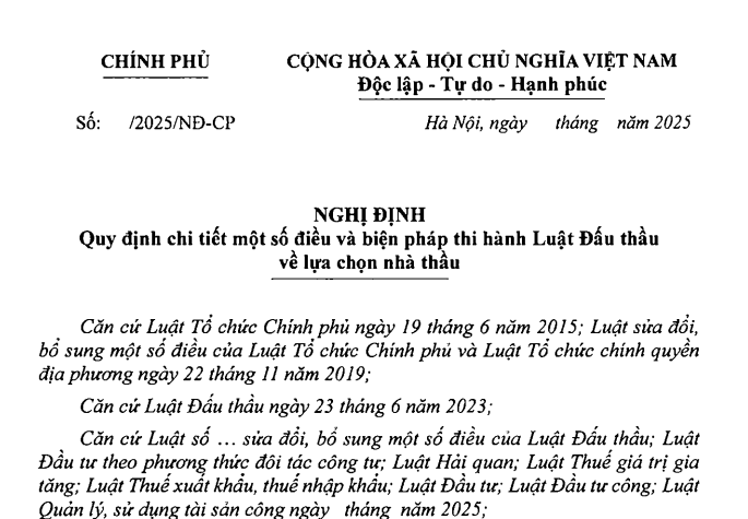 Đã có dự thảo Nghị định hướng dẫn thi hành Luật Đấu thầu về lựa chọn nhà thầu